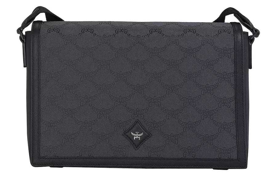 MCM Jacquard With Leather Trim Crossbody Bags Small Men's Dark Gray