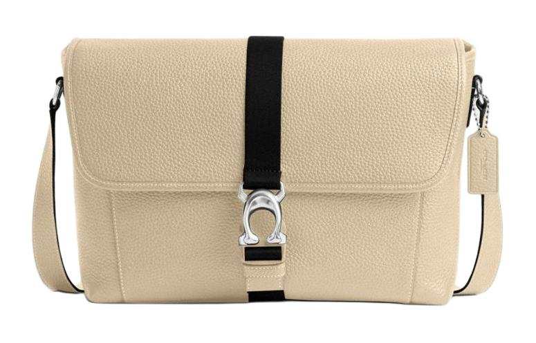 COACH Beck Litchi Grain Leather Shoulder Bag, Crossbody Bag Large Men's Ivory