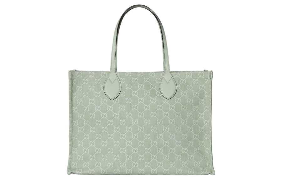 GUCCI Ophidia Denim With Leather Binding Tote Bag, Shopping Bag, Handbag Large Women's Light Green