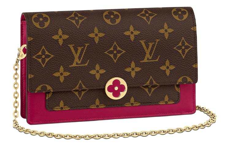 LOUIS VUITTON LOUIS VUITTON Flore Chain Wallet Monogram Brown/Fuchsia
