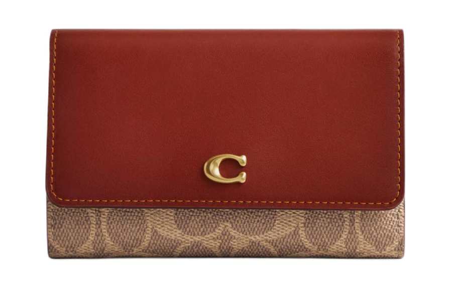 COACH Coated Canvas With Calfskin Wallet Women's Tan