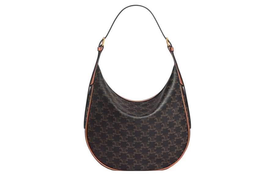 CELINE Triomphe Cow Leather Handbag, Shoulder Bag Regular Women's Tawny
