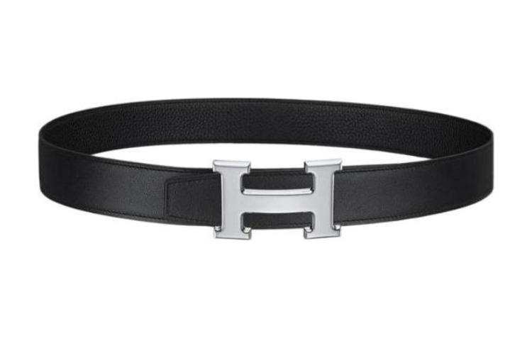 HERMES H Belt Buckle Calfskin Leather Belts Unisex Width 3.2cm
