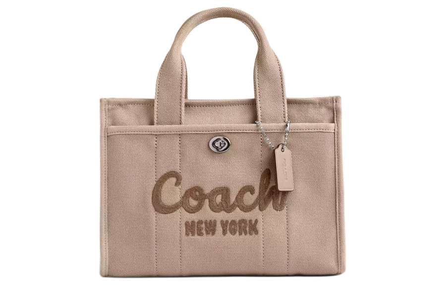 COACH Cargo Canvas With Satin And Leather Tote Shopping Bag Handbag Medium Women's Natural