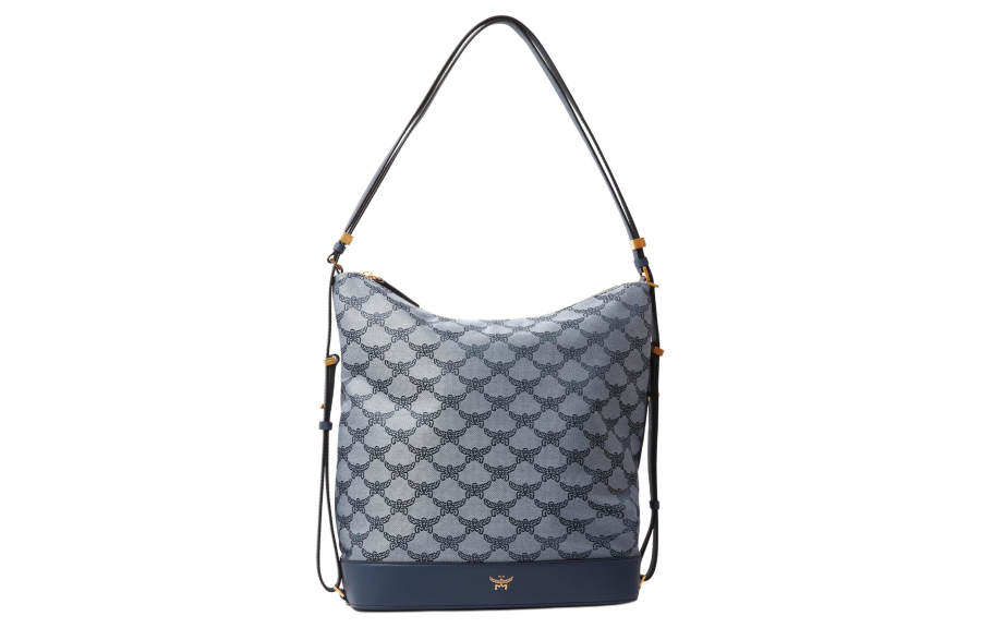 MCM Jacquard With Calfskin Trim Handbag, Shoulder Bag Large Women's Blue
