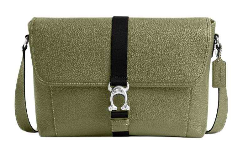 COACH Beck Litchi Grain Leather Messenger Bag, Shoulder Bag, Crossbody Bag Large Men's Moss