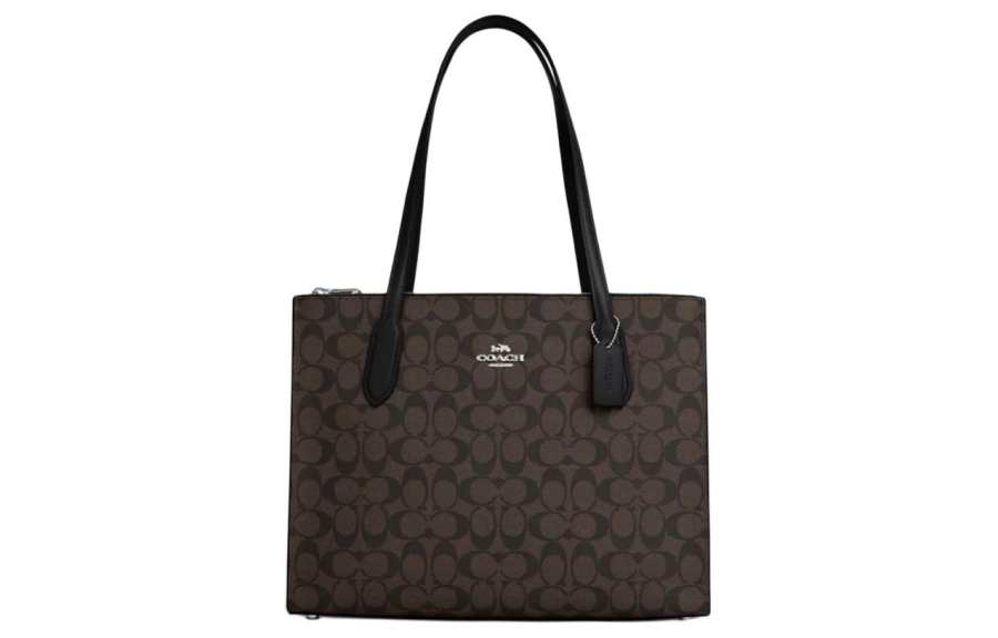 COACH Nina Canvas With Leather Tote Bag, Shopping Bag, Handbag, Shoulder Bag Large Women's Brown Black