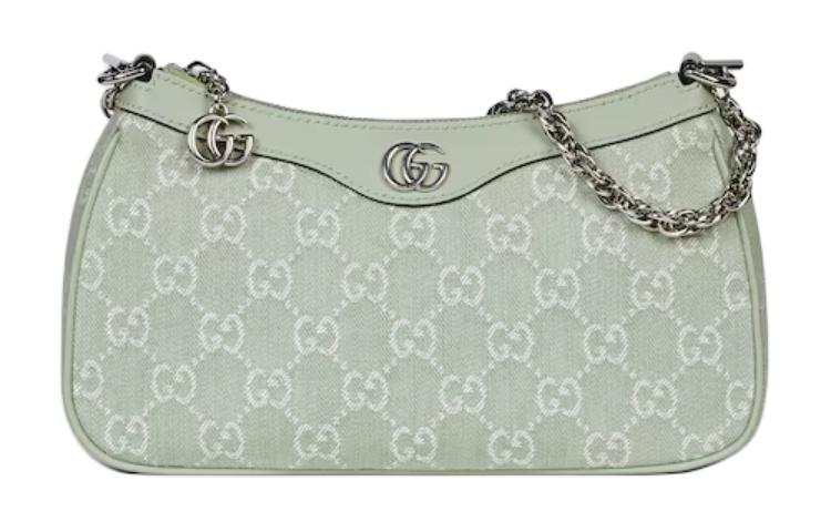 GUCCI Ophidia Denim Fabric With Leather Binding Crossbody One Shoulder Handbag Small Women's Light Green
