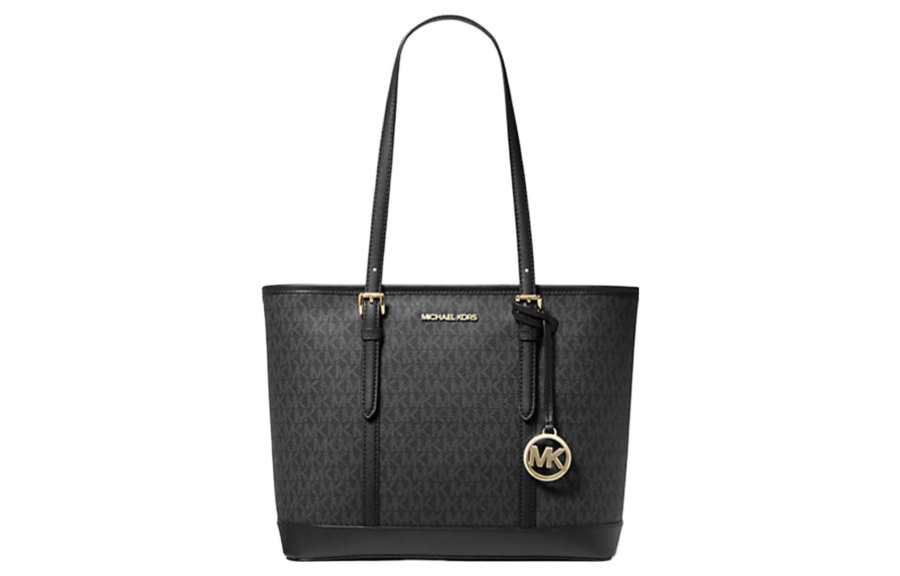 MICHAEL KORS Jet Set Travel Coated Canvas Tote Bag, Shopping Bag, Handbag, Shoulder Bag Women's Black