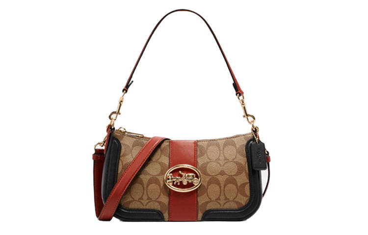 COACH Georgie Coated Canvas With Leather Crossbody Bag, Baguette Bag, Shoulder Bag, Dionysus Bag, Handbag, Shoulder Bag