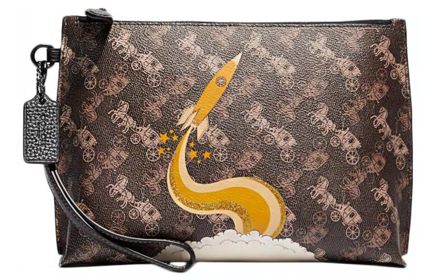 COACH Coated Canvas With Pebble Leather Clutch Medium Women's Brown