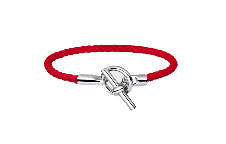 HERMES Calfskin, Palladium Plated Bracelets Unisex Red