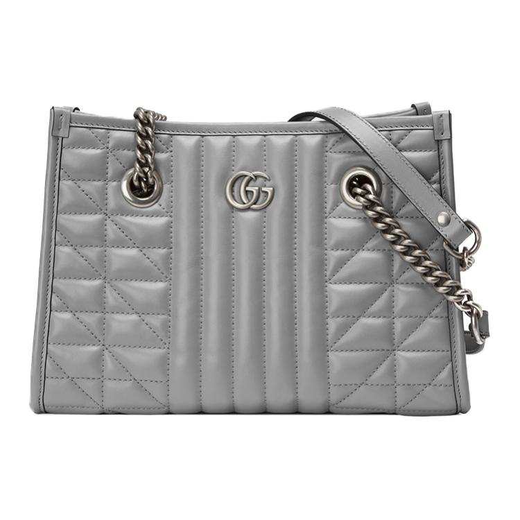 GUCCI GG Marmont Quilted Leather Chain Shoulder Bag, Crossbody Bag Women's Gray