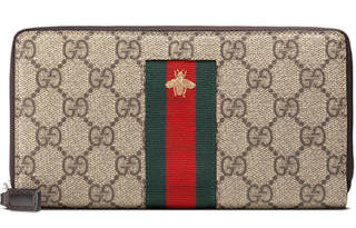 GUCCI Canvas With Leather Wallet Men's Beige/Ebony