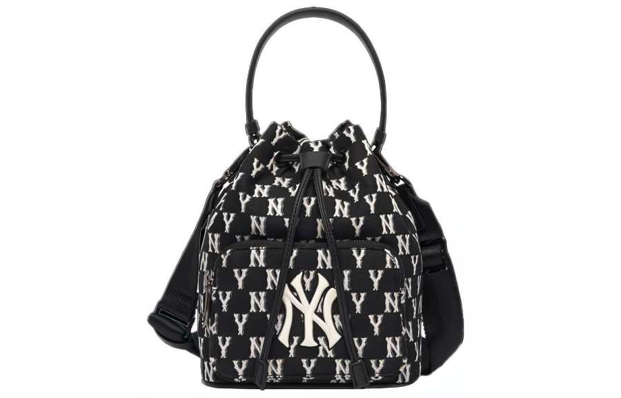 MLB Monogram Collection Polyester Bucket Bag, Handbag, Shoulder Bag, Crossbody Bag Regular Unisex Black