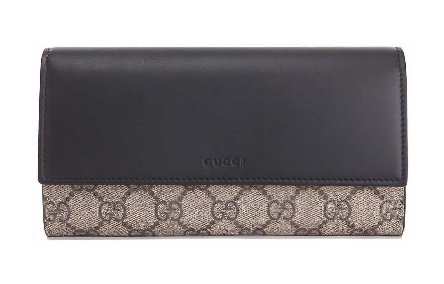 GUCCI Canvas With Leather Wallet Women's Ebony/Black