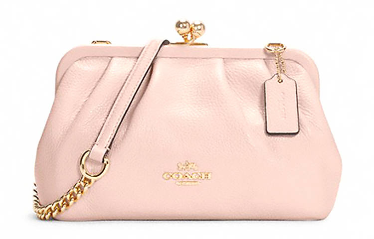 COACH Kisslock Cow Leather Chain Bag, Cloud Bag, Shoulder Bag, Crossbody Bag Women's Cherry Blossom Pink
