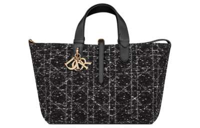 DIOR Toujours Tweed Embroidery Handbag, Shoulder Bag Medium Women's Black