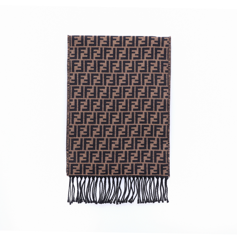 FENDI Wool Knit Scarves Unisex Dark Brown