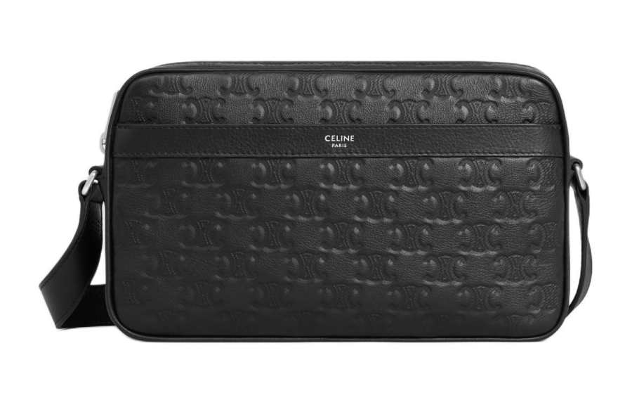 CELINE Triomphe Cow Leather Messenger Bag, Shoulder Bag, Crossbody Bag Medium Men's Black