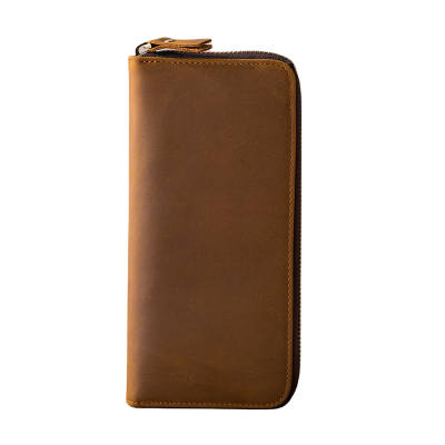 HOUBU Top Grain Cow Leather, Genuine Leather Long Clutch Wallet Regular Unisex Coffee/Light Brown
