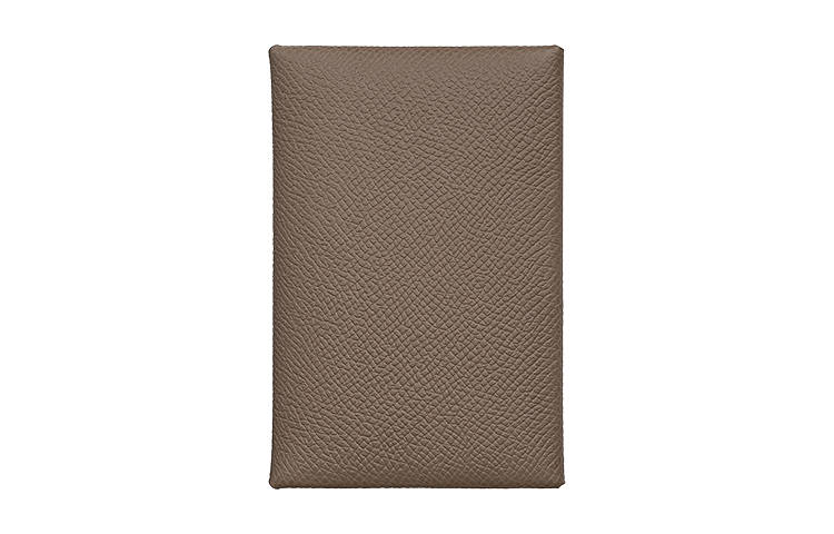 HERMES Calvi Duo Calfskin Card Holder, Wallet Unisex Elephant Gray