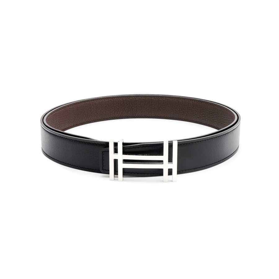 HERMES H Au Carre Calfskin Leather Belts Men's Width 3.2cm