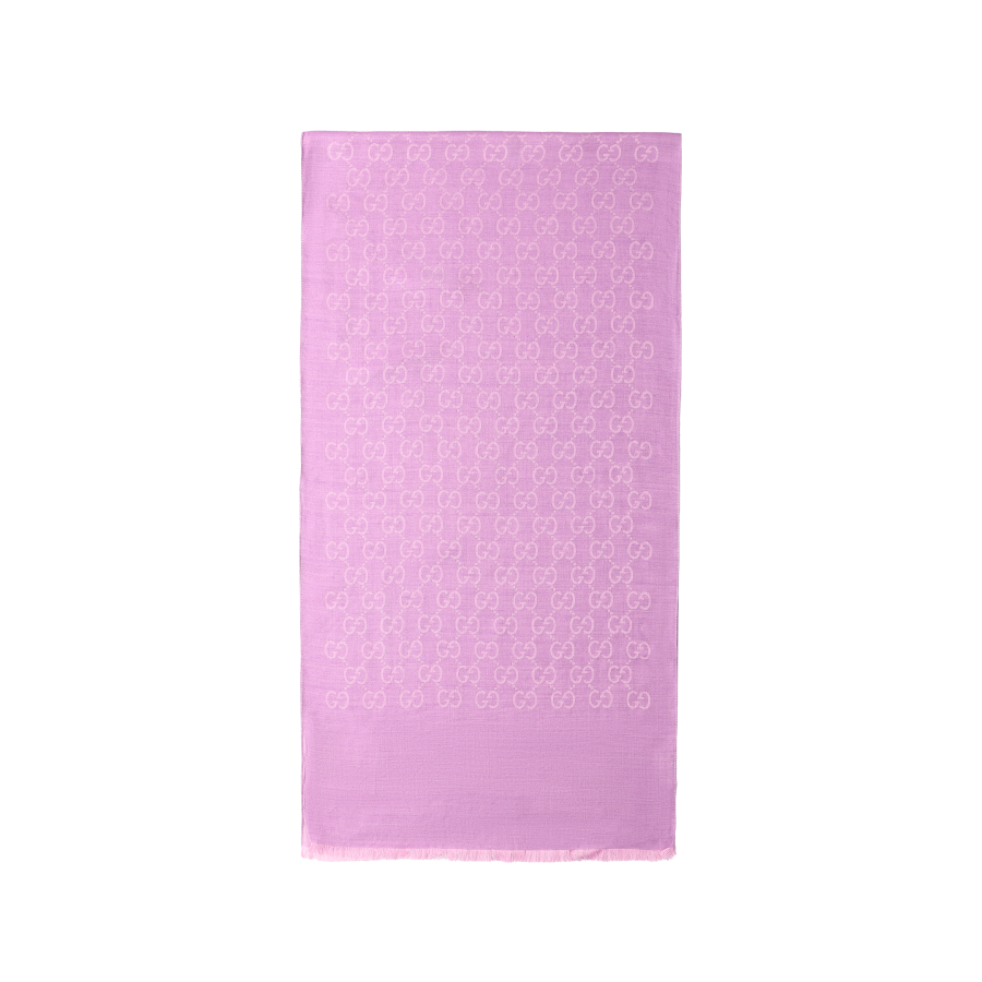 GUCCI GG Logo Wool Silk Scarf Lilac