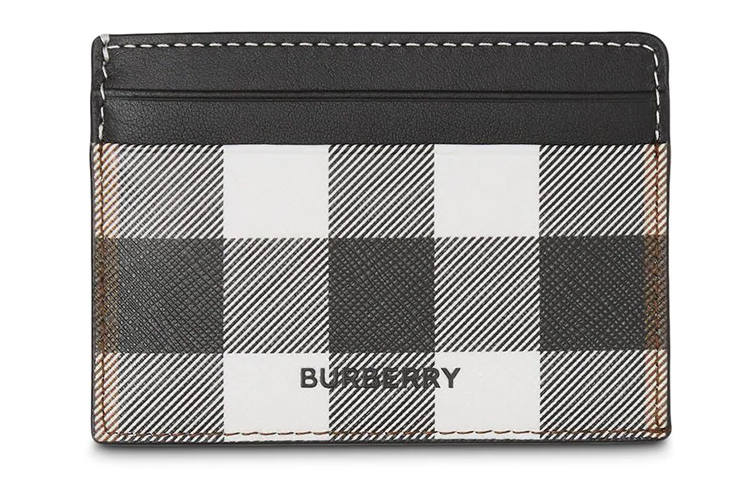 Burberry Checkerboard Leather Card Holder Wallet Unisex Black White