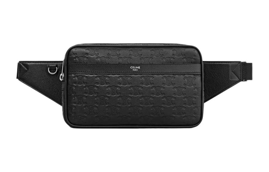 CELINE CELINE Triomphe Cow Leather Sling Bag One Shoulder Crossbody Fanny Pack Men's Black