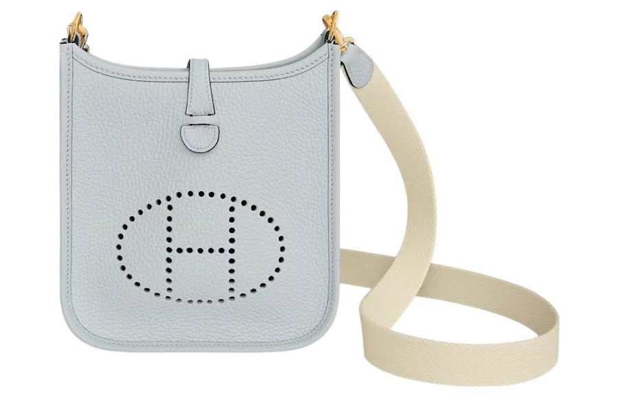 HERMES Evelyne Clemence Bullock Leather Crossbody Bag, Shoulder Bag 16 Women's Light Blue & Cream & White