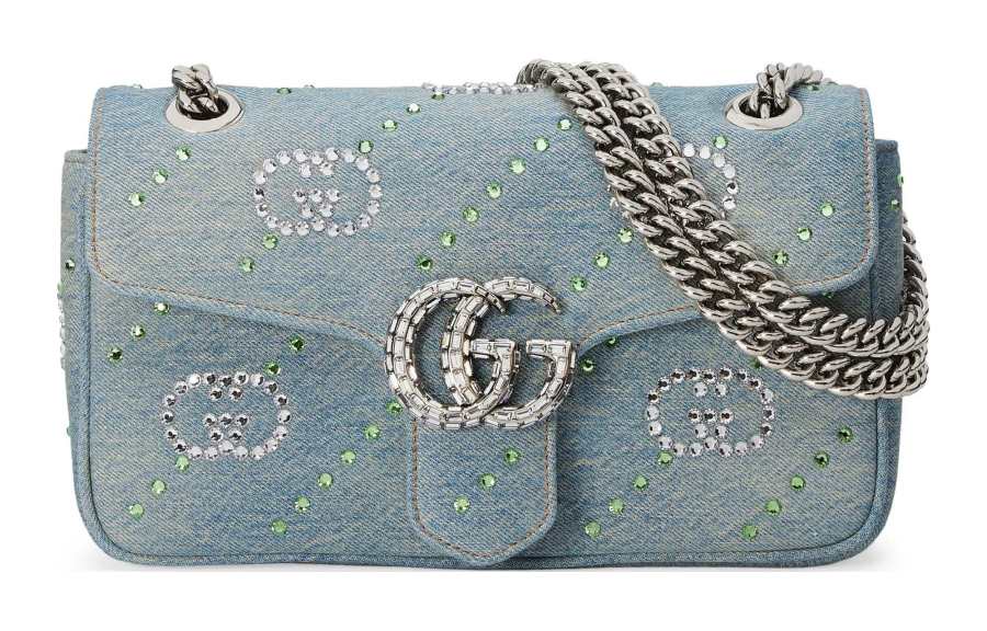 GUCCI GG Marmont Denim Portable Crossbody Bag, Shoulder Bag Women's Light Blue