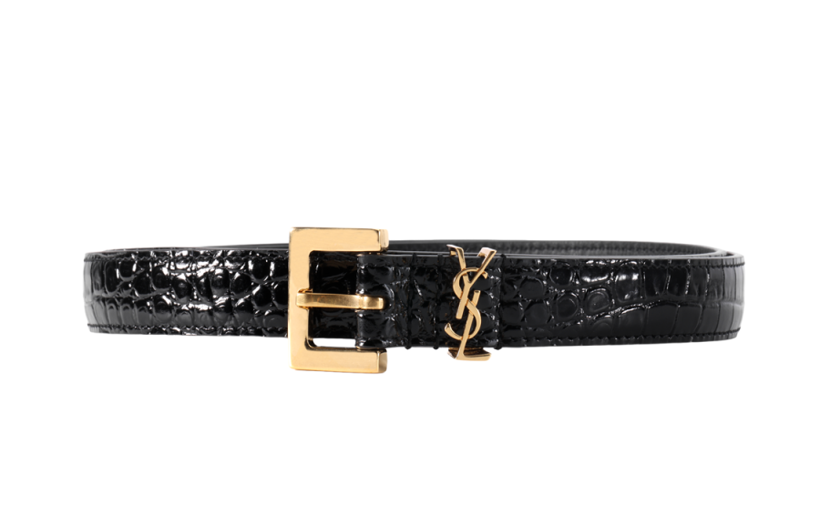 SAINT LAURENT SAINT LAURENT Logo Plaque Square Buckled Embossed Belt