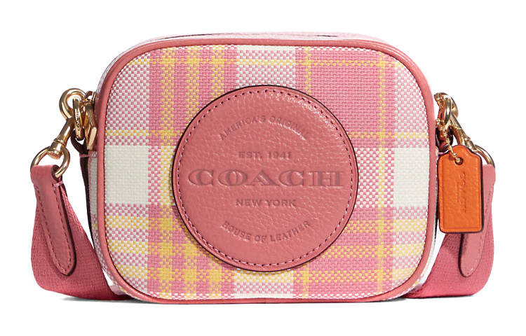 COACH Dempsey Jacquard With Refined Pebble Leather Crossbody Bags Mini Women's Gold/Toffee Pink