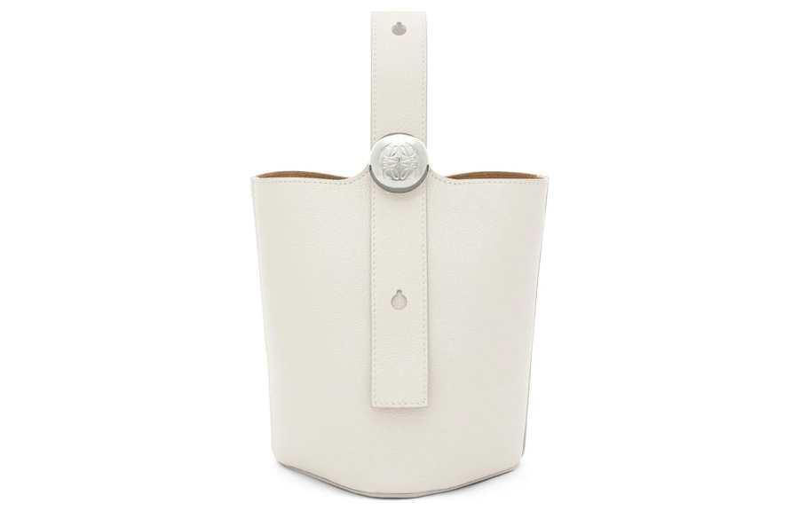 LOEWE Pebble Soft Grain Cow Leather Bucket Bag, Shoulder Bag, Crossbody Bag, Handbag Mini Women's White