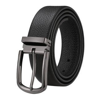 LAORENTOU Comfortable Trendy Pin Buckle Top Grain Cow Leather Belts Men's Black Width 3.4cm