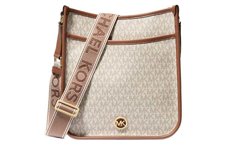 MICHAEL KORS Coated Canvas Messenger Bag, Shoulder Bag, Crossbody Bag Large Women's Vanilla White & Brown