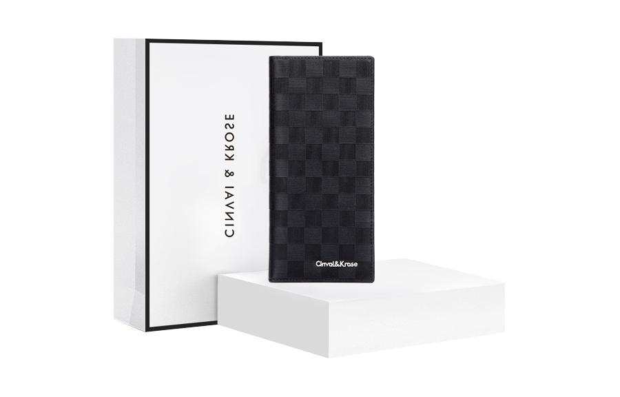 CinvaiKrose Cow Leather With Synthetic Leather Long Coin Purse Clutch Card Holder Wallet Regular Men's Black