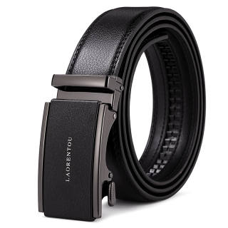 LAORENTOU Niche Design Advanced Matte Business Cow Leather Belts Men's Black 3.5cm Width
