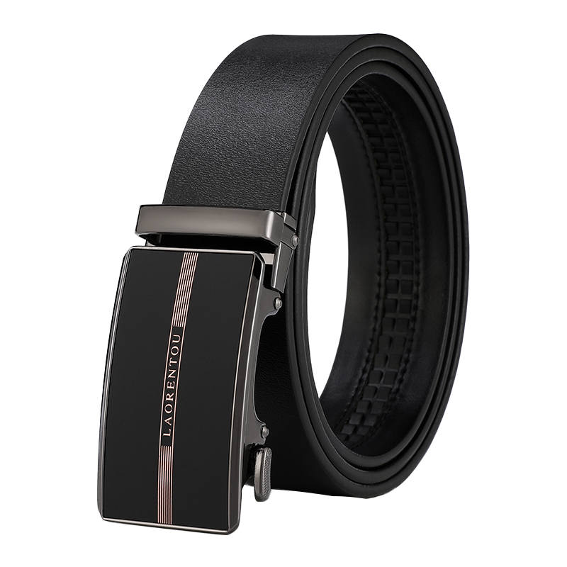 LAORENTOU Automatic Buckle, Fashion Business Casual Alloy Leather Belts Men's Black 3.5cm Width