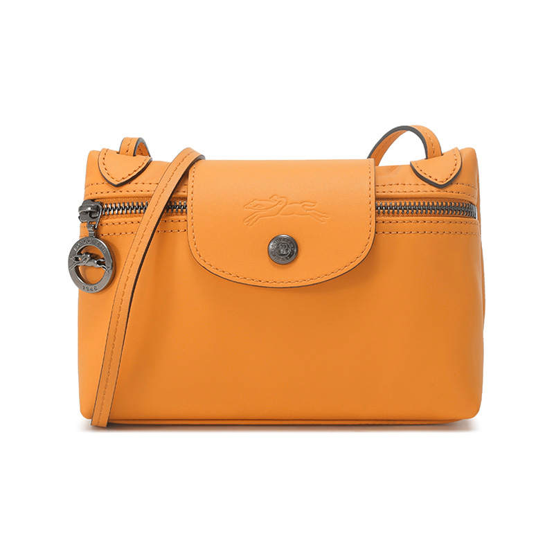 LONGCHAMP Le Pliage Xtra Cow Leather Pochette Crossbody Bag, Shoulder Bag Mini Women's Almond Yellow