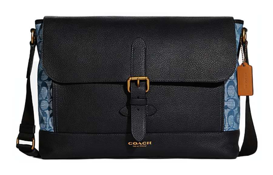 COACH Mulberry Silk Plain Weave Messenger Bag Crossbody Bag Large Men's Black Denim