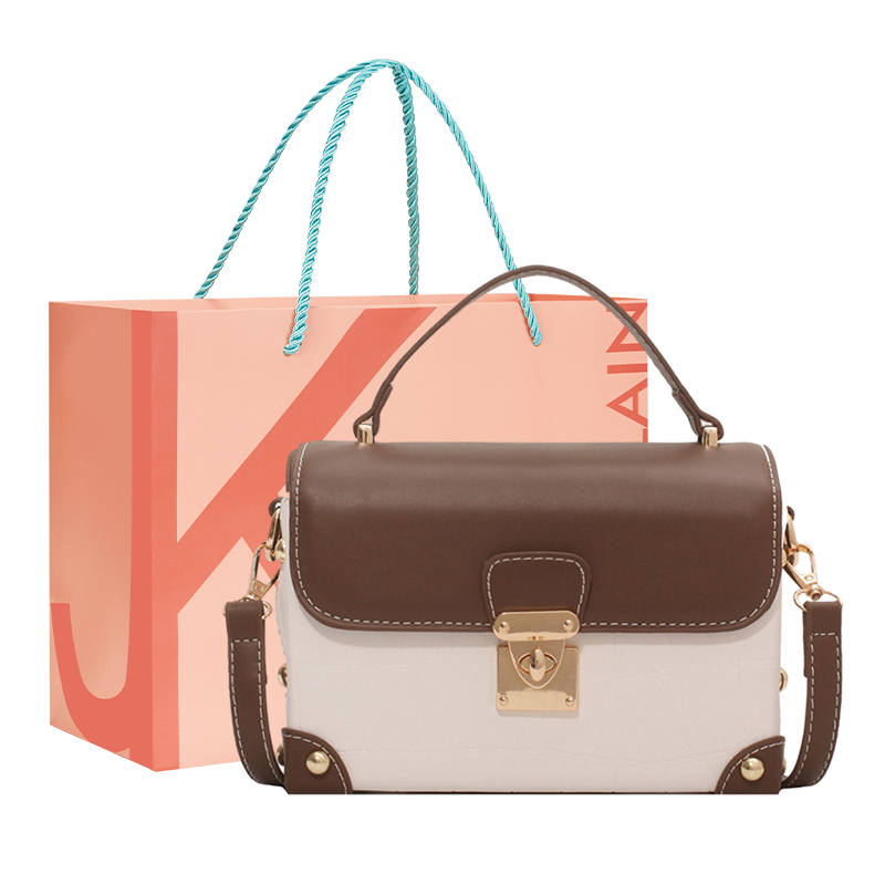 JANE KLAIN Pu Box Bag, Shoulder Bag, Crossbody Bag, Handbag Small Women's Ecru/Coffee/Black