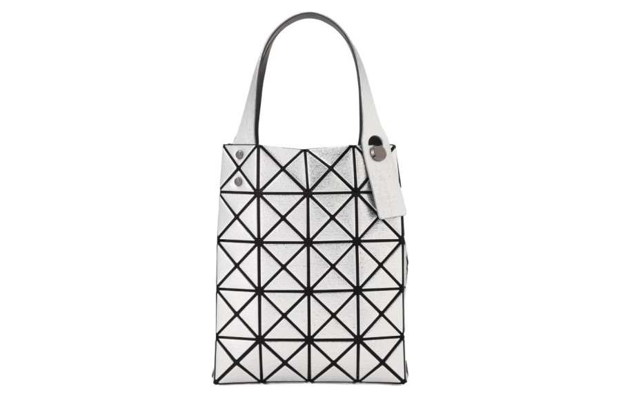 ISSEY MIYAKE Platinum Polyurethane Tote Bag, Shopping Bag, Handbag Women's Silver