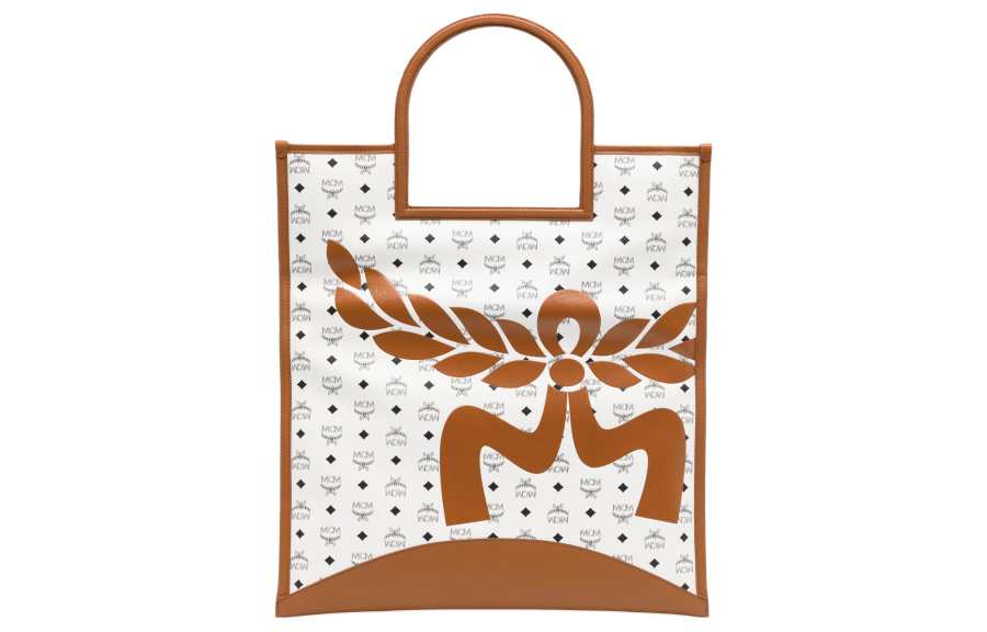 MCM Canvas With Nappa Leather Tote Bag, Shopping Bag, Clutch, Handbag Extra Large Women's White