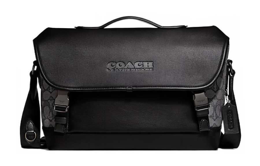 COACH League Cow Leather With Fabric Shoulder Bag, Crossbody Bag Large Women's Black
