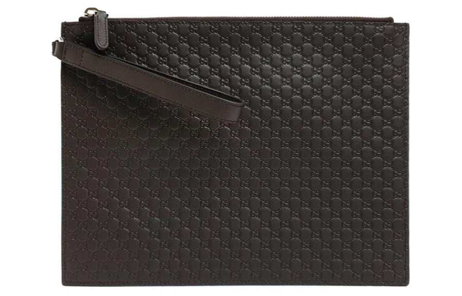 GUCCI Leather Clutch Men's Dark Brown