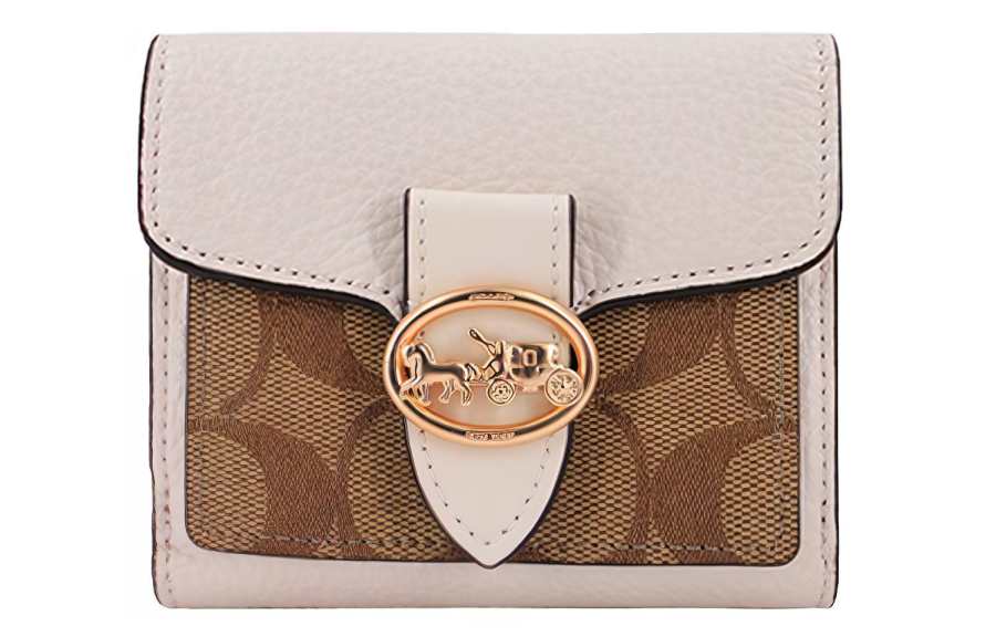 COACH Georgie Leather Coin Purse Clutch Wallet Regular Women's Light Brown & White