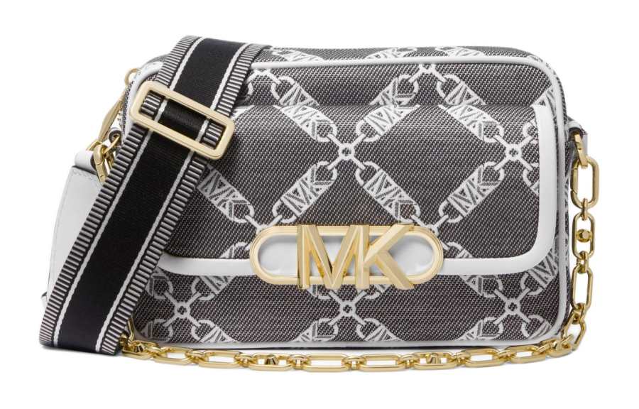 MICHAEL KORS PARKER Fabric Camera Bag, Shoulder Bag, Crossbody Bag Medium Women's Black & White
