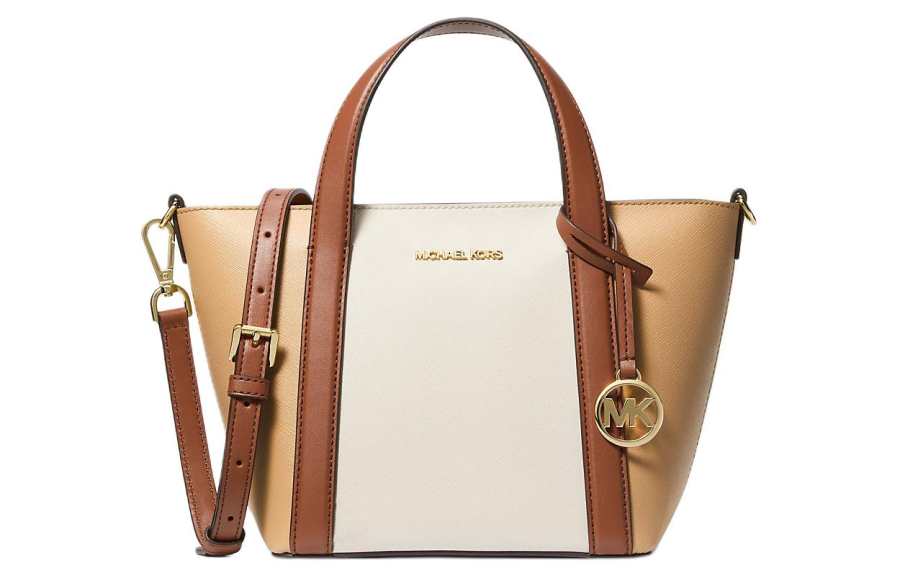 MICHAEL KORS Coated Canvas Tote Bag, Shopping Bag, Shoulder Bag, Crossbody Bag, Handbag Small Women's Camel